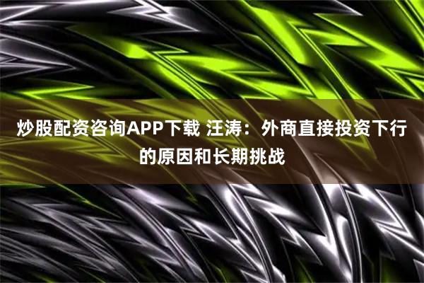 炒股配资咨询APP下载 汪涛：外商直接投资下行的原因和长期挑战