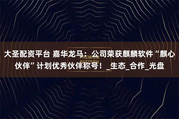 大圣配资平台 嘉华龙马：公司荣获麒麟软件“麒心伙伴”计划优秀伙伴称号！_生态_合作_光盘