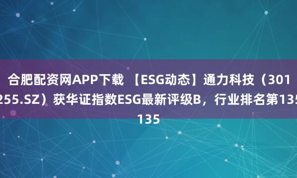 合肥配资网APP下载 【ESG动态】通力科技（301255.SZ）获华证指数ESG最新评级B，行业排名第135