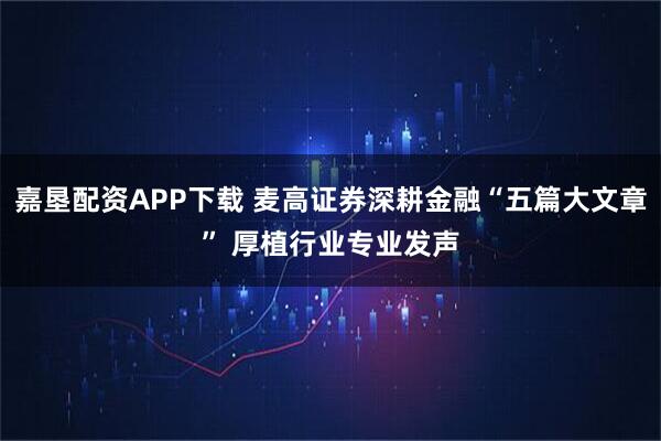 嘉垦配资APP下载 麦高证券深耕金融“五篇大文章” 厚植行业专业发声